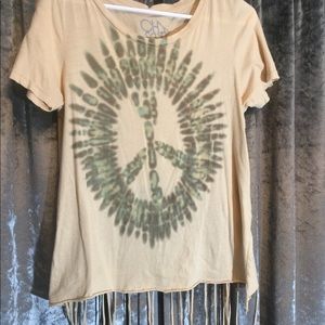 Tie Dye Peace Sign Fringe Tee Chaser Medium Shirt
